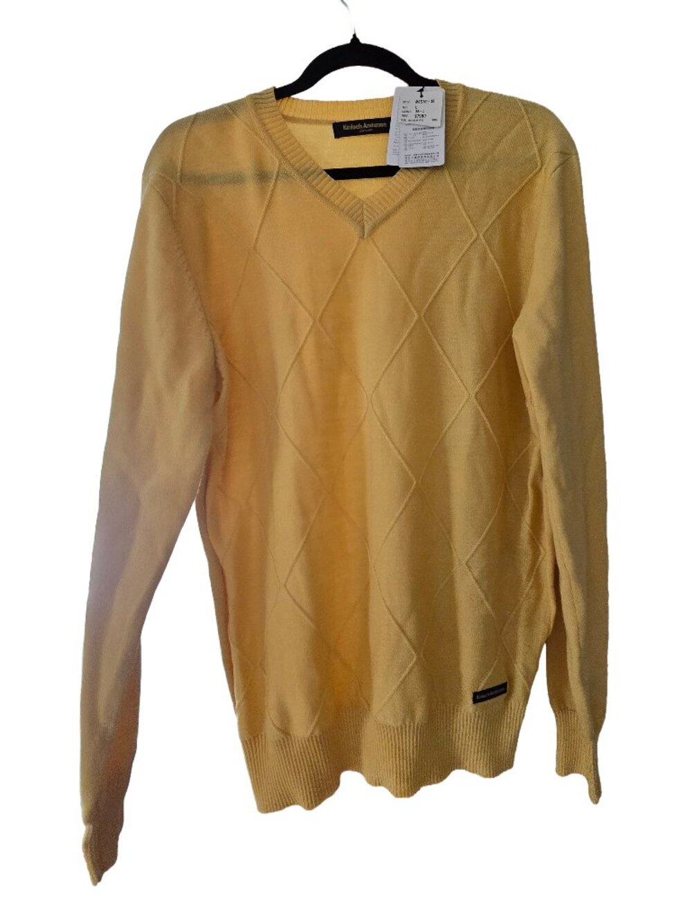Kinloch Anderson V-Neck Argyle Sweater Men's L Yellow 100% Wool NWT